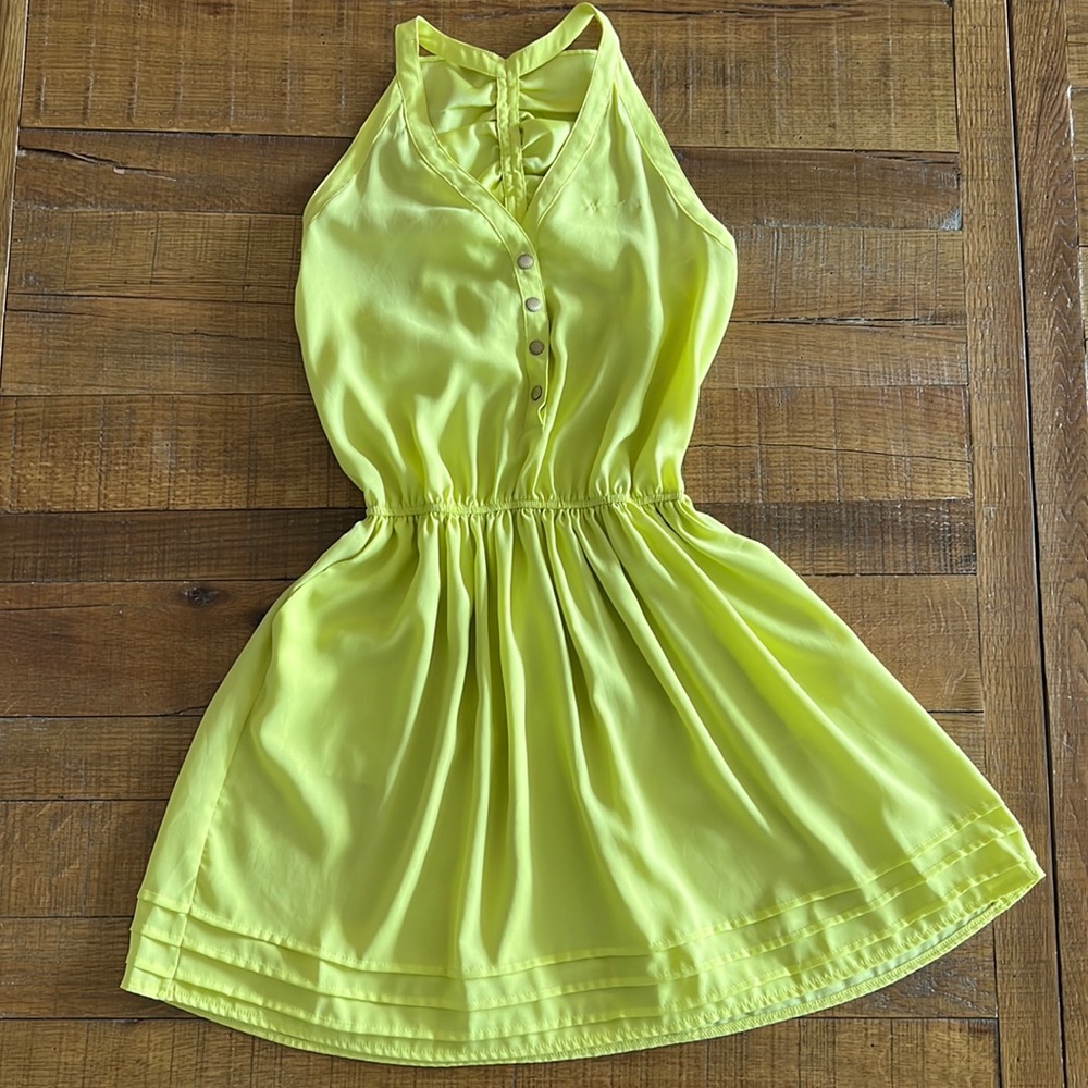Bright Yellow Summer Dress with Pockets and Ruffle Back